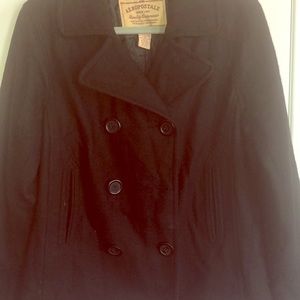 Black wool blend pea coat jacket